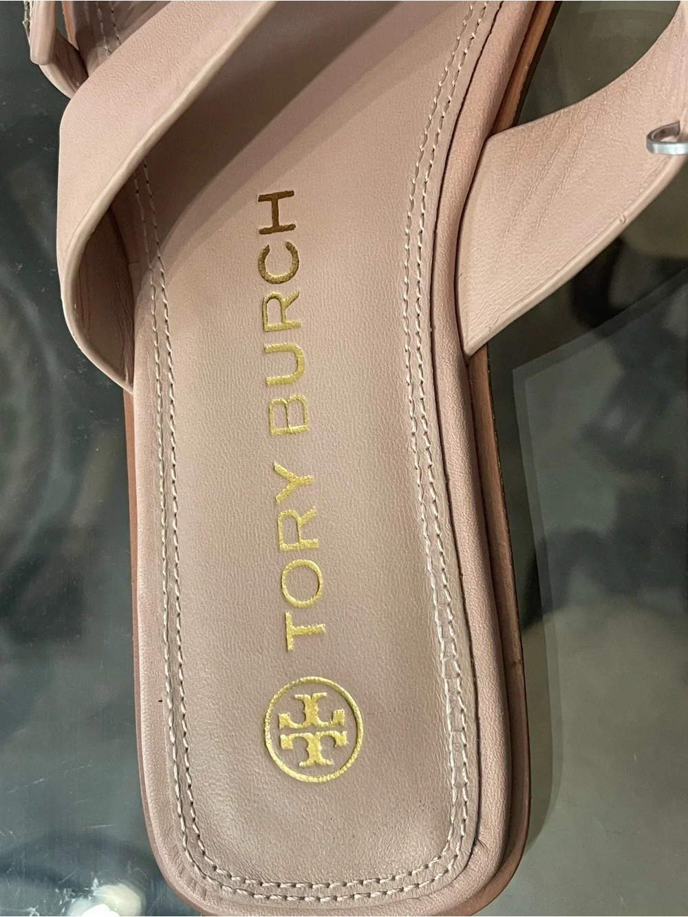 Tory Burch Tiny Miller Toe-Ring Slides size 10.5 in shell pink